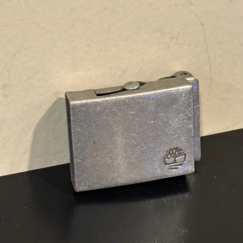 Timberland Mens Silver Tone Tree Logo Military Style Clamp Belt Buckle